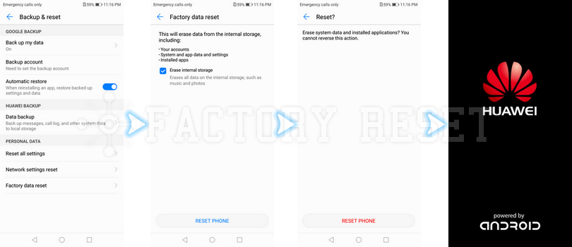 Wipe data factory reset не активна huawei